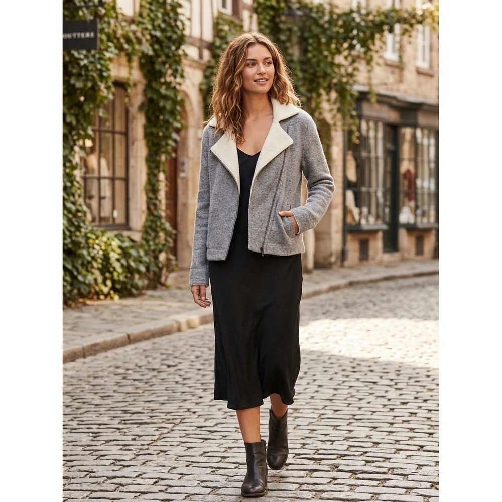 Anthropologie Grey Knit Moto Jacket Asymmetrical Zip Wool Alpaca Blend SP
